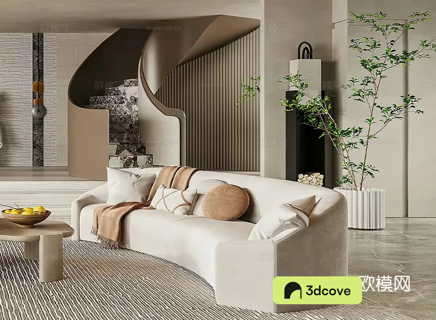 Modern casual sofa multi-person sofa spiral staircase creamy sofa leisure chair wasabi 3d model