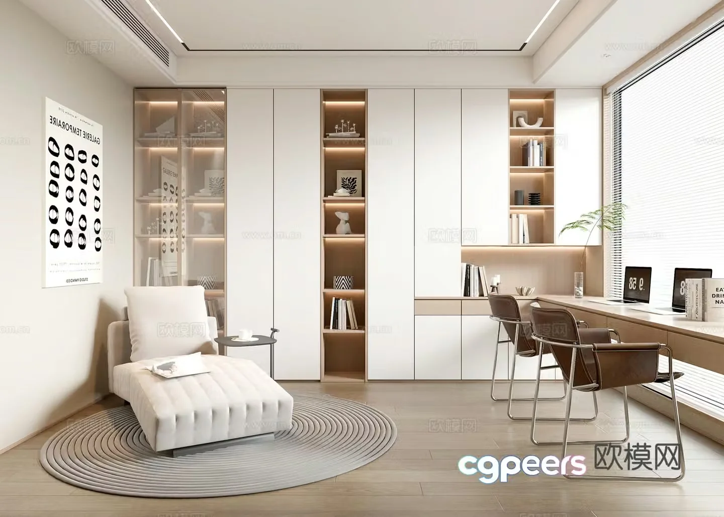 Modern study room 3d model