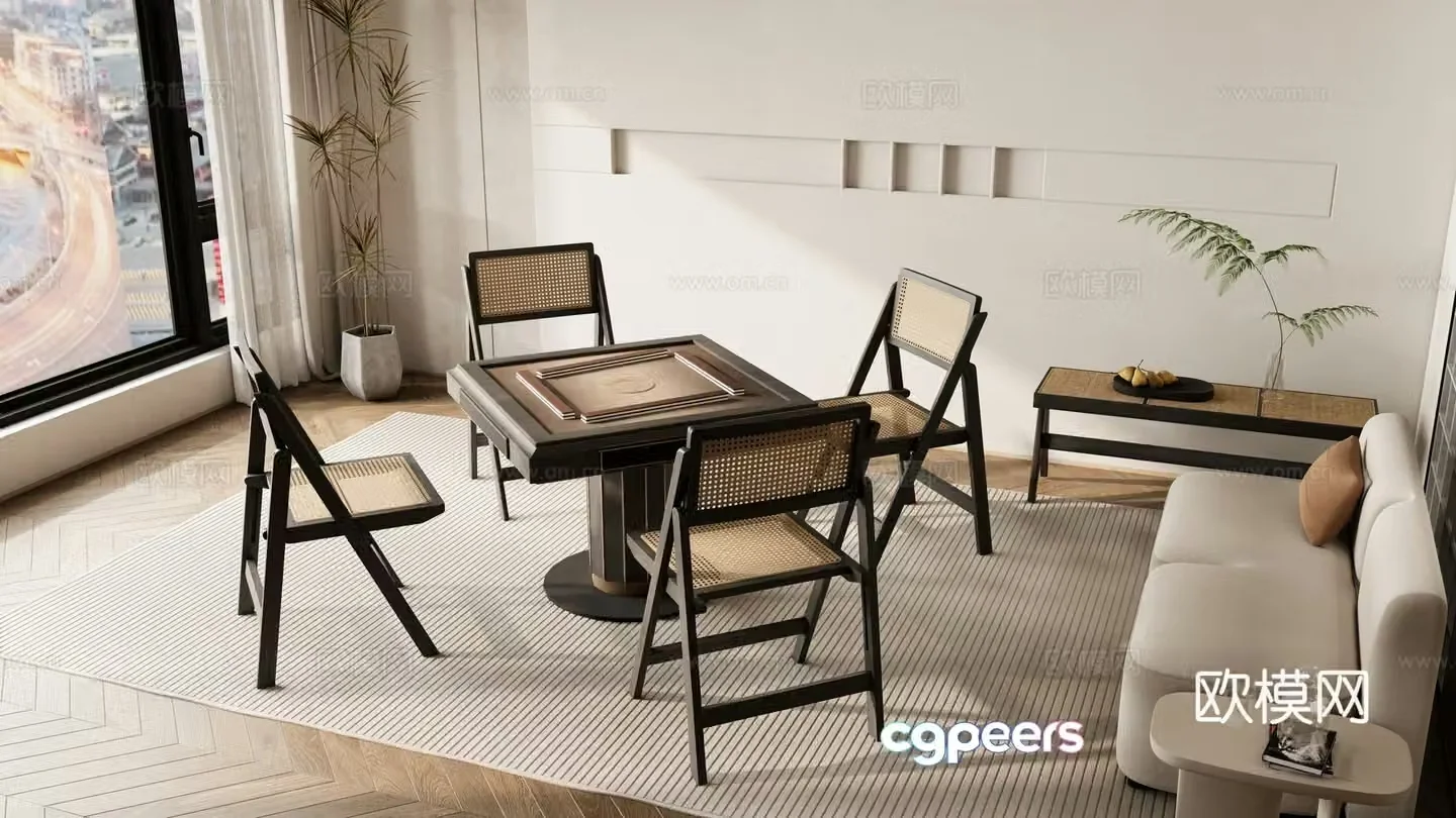 Wabi Sabi mahjong tables and chairs 3d model of chess and card tables and chairs