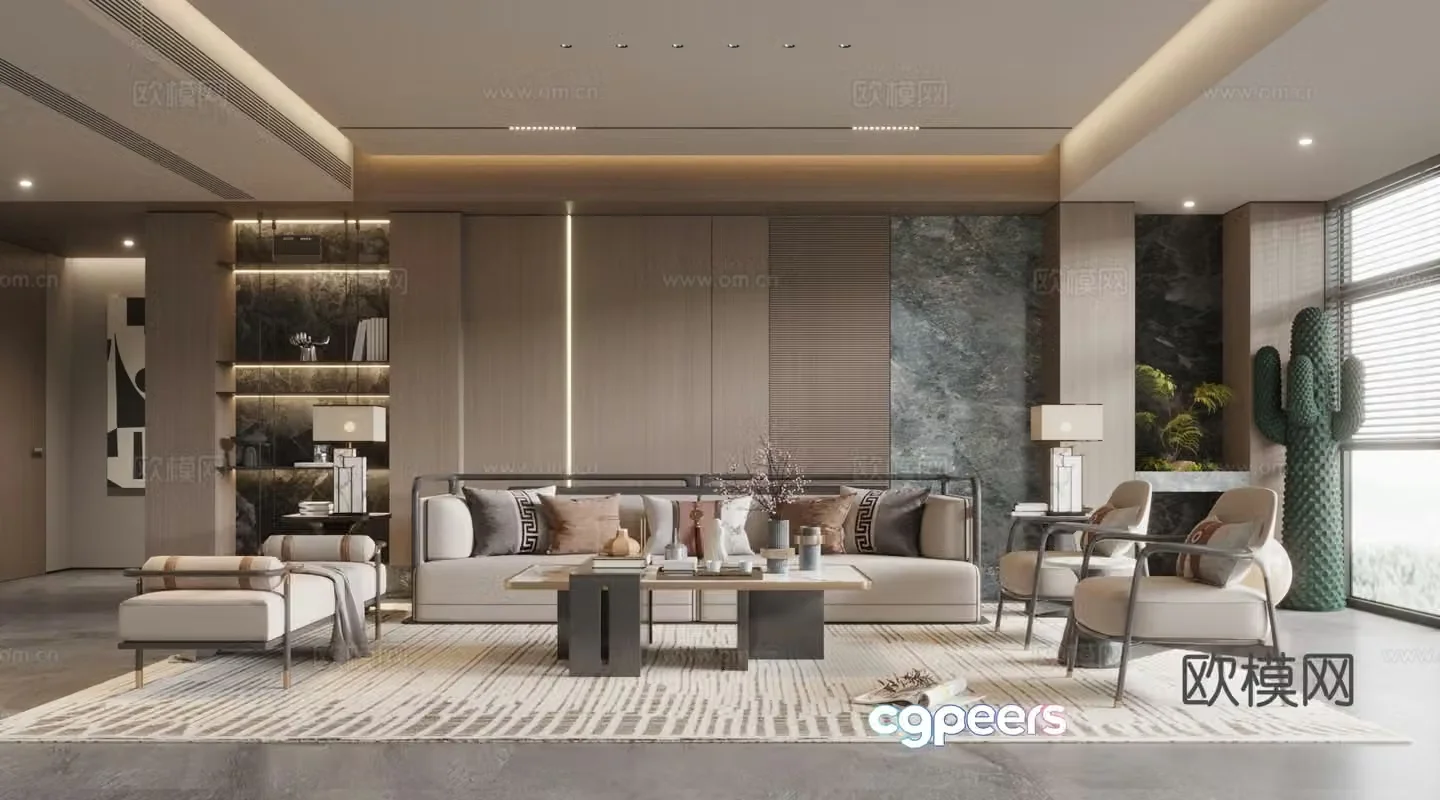 Modern villa living room 3d model design 3d model