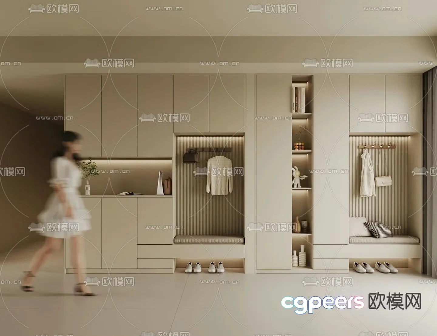 Cream style shoe cabinet 3d model