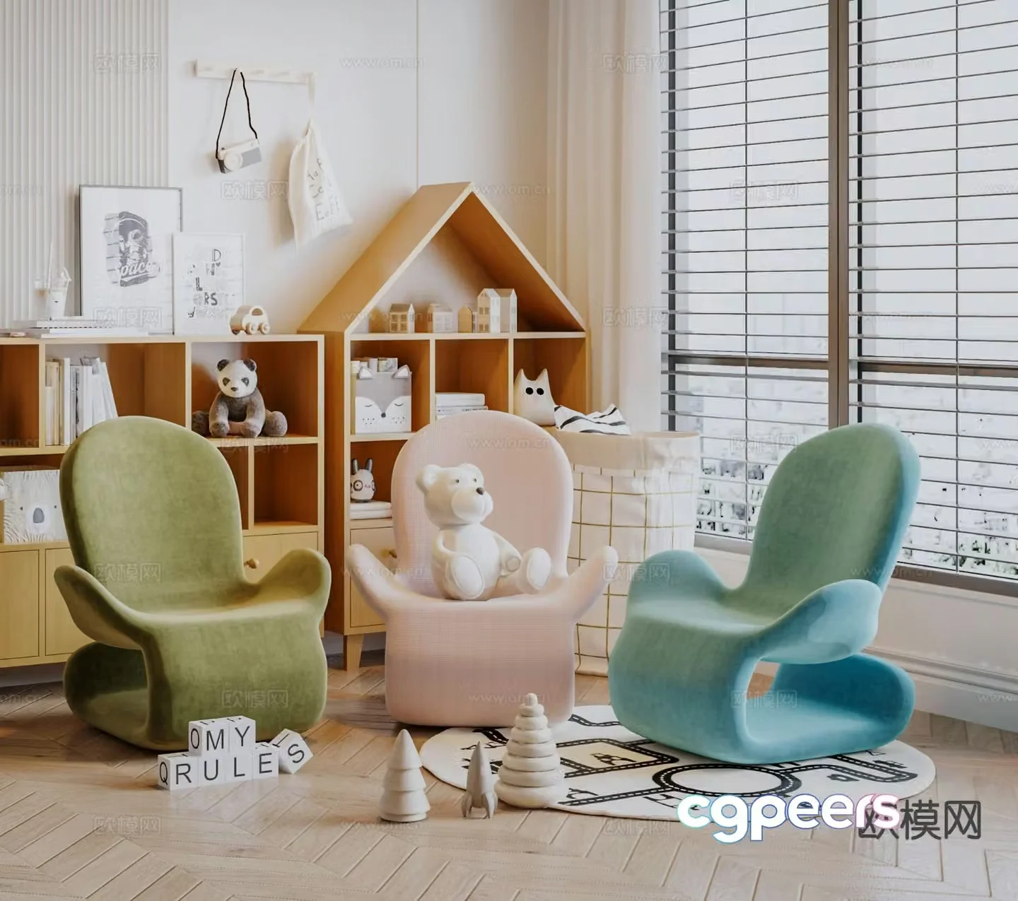 Cream style leisure chair children’s chair 3d model