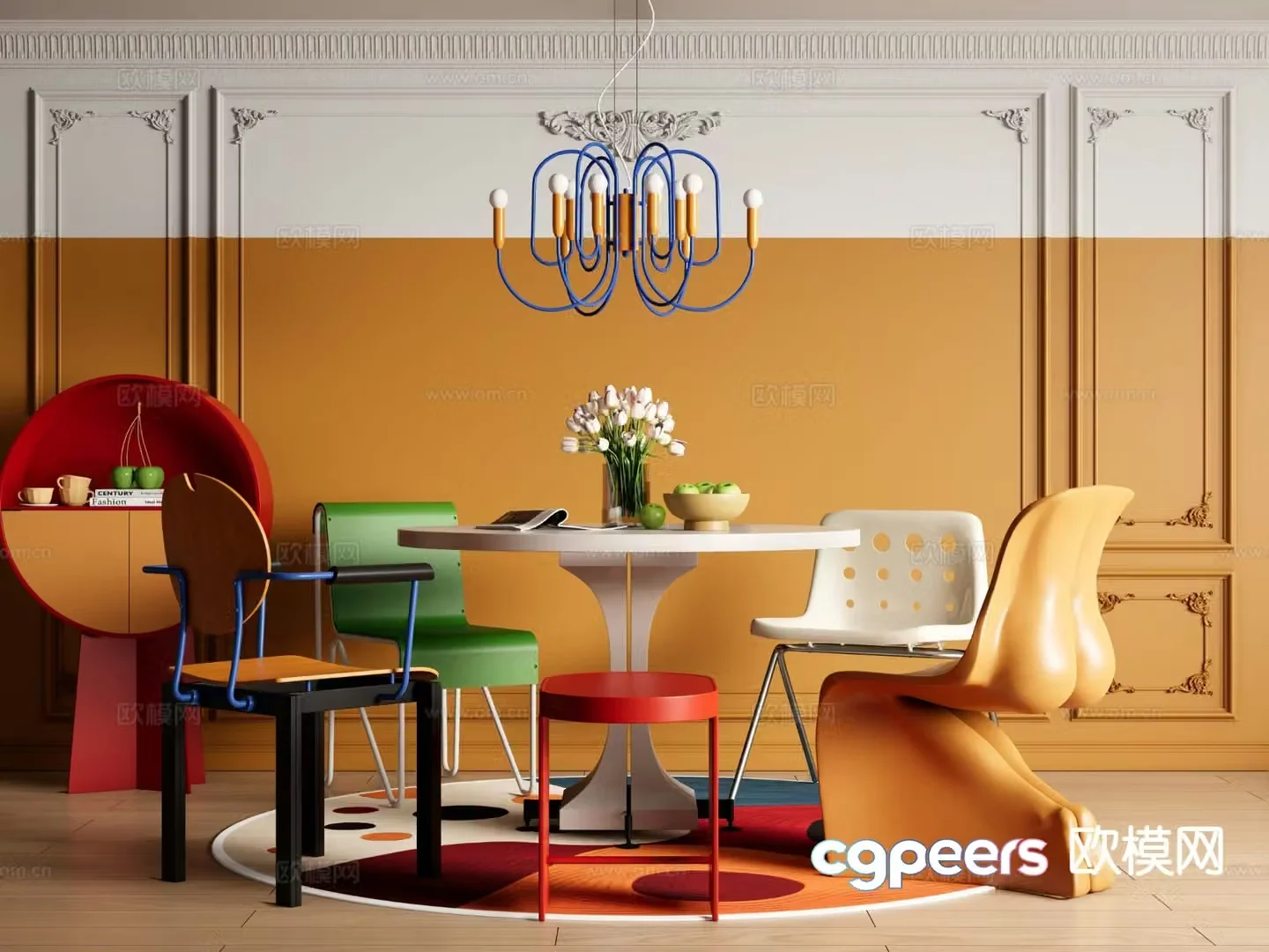 Memphis style dining table and chairs 3d model