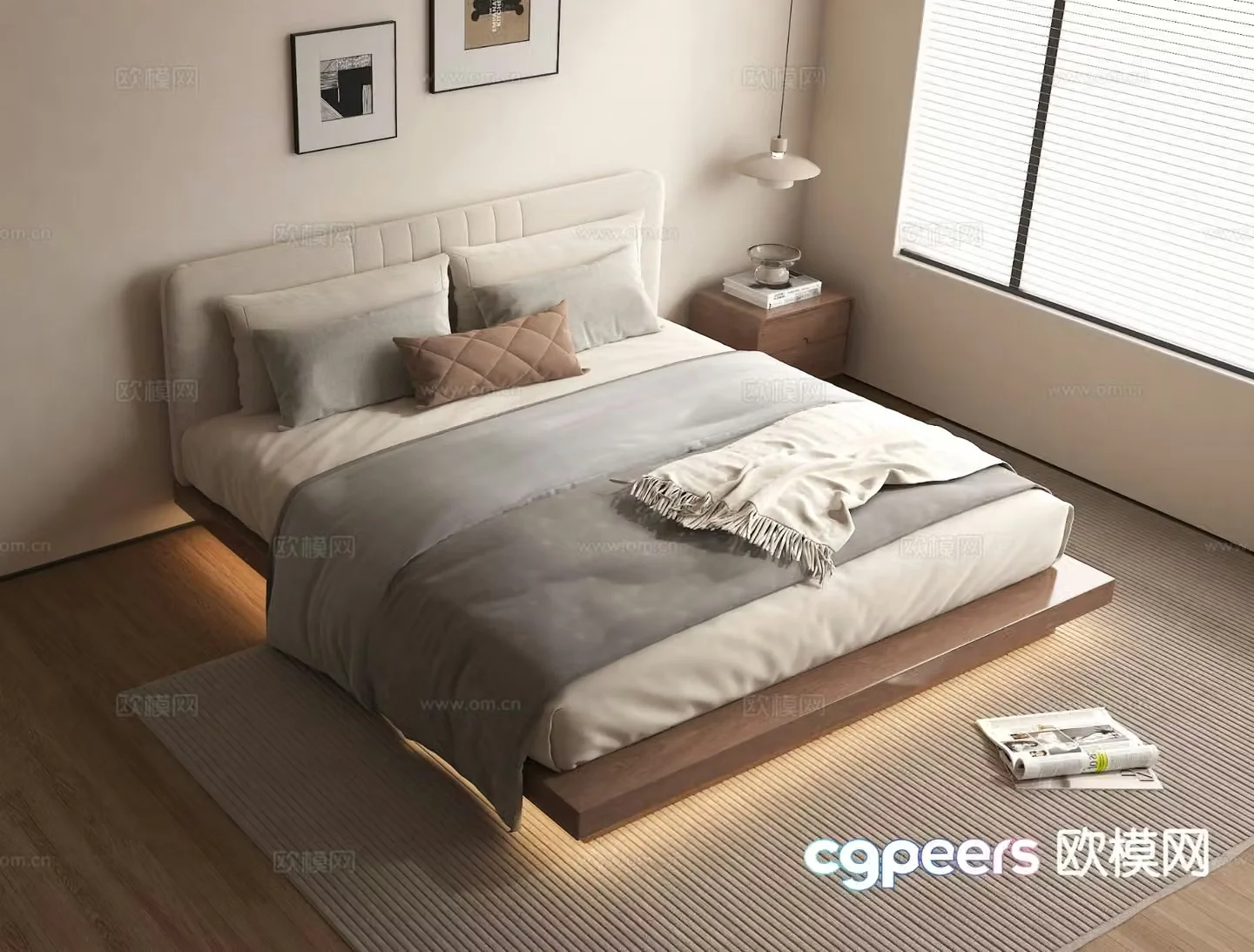 Modern double bed suspended bed 3d model