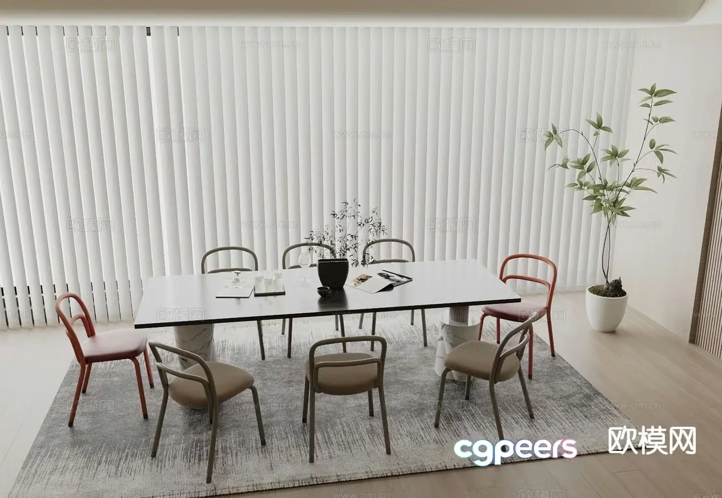 Modern dining table and chairs 3d model
