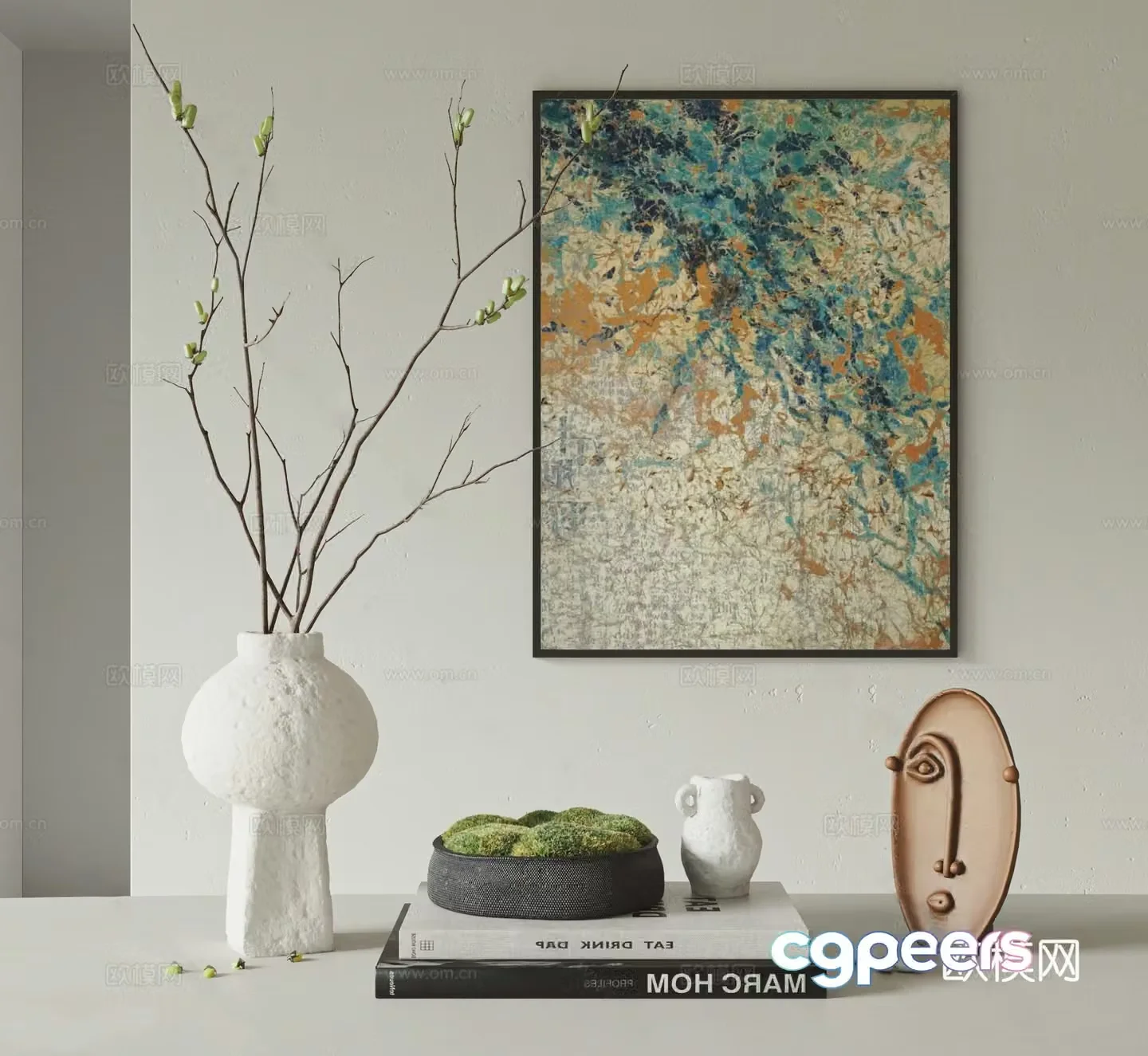 Modern art jewelry ornaments Light luxury ornaments painting combination Italian minimalist decorative hanging painting Cream log 3D model
