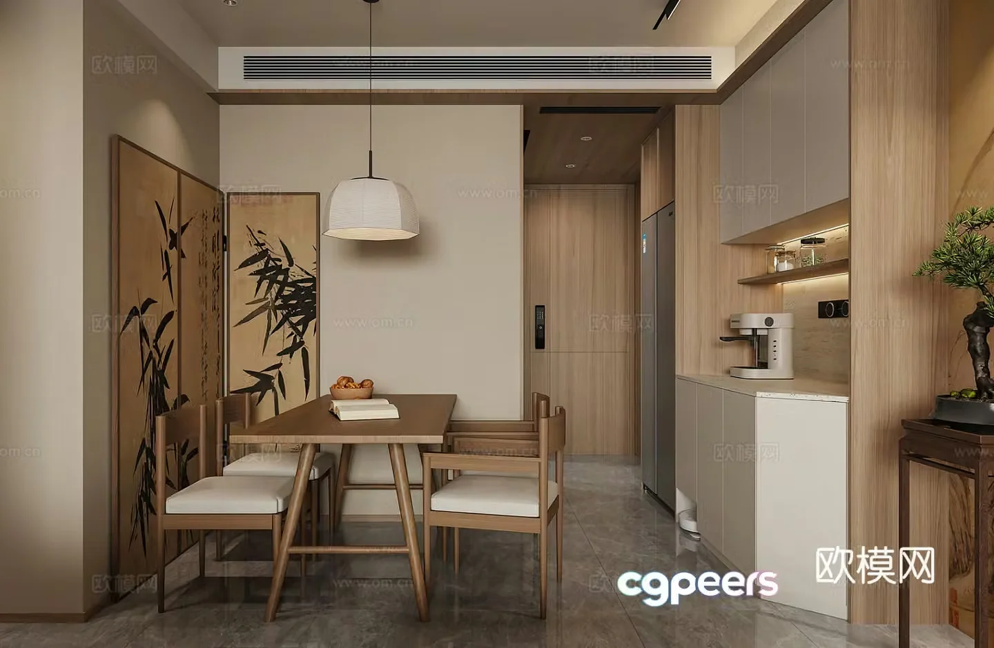 Middle-aged restaurant Wine cabinet Coffee machine Wasabi restaurant Middle-aged restaurant New Chinese restaurant 3D model