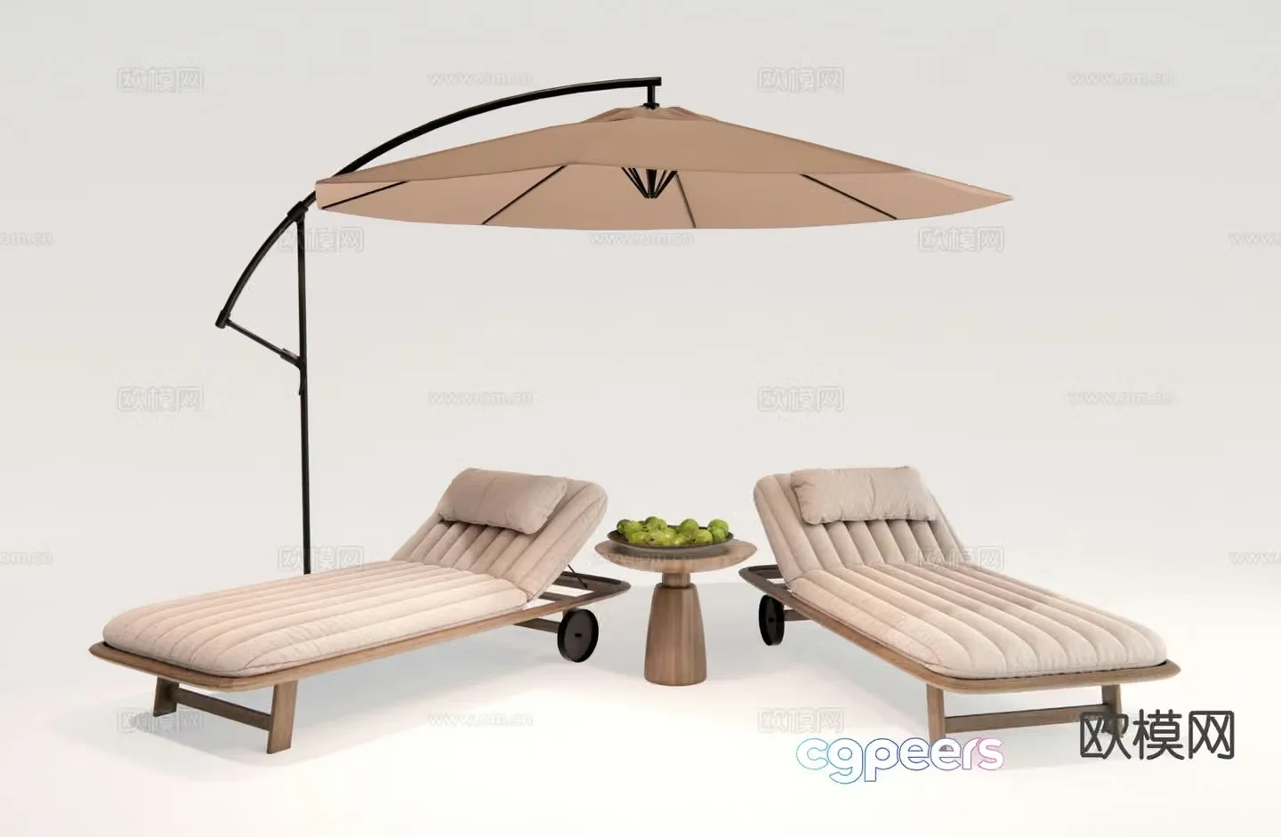 Outdoor lounge chair beach chair parasol 3d model