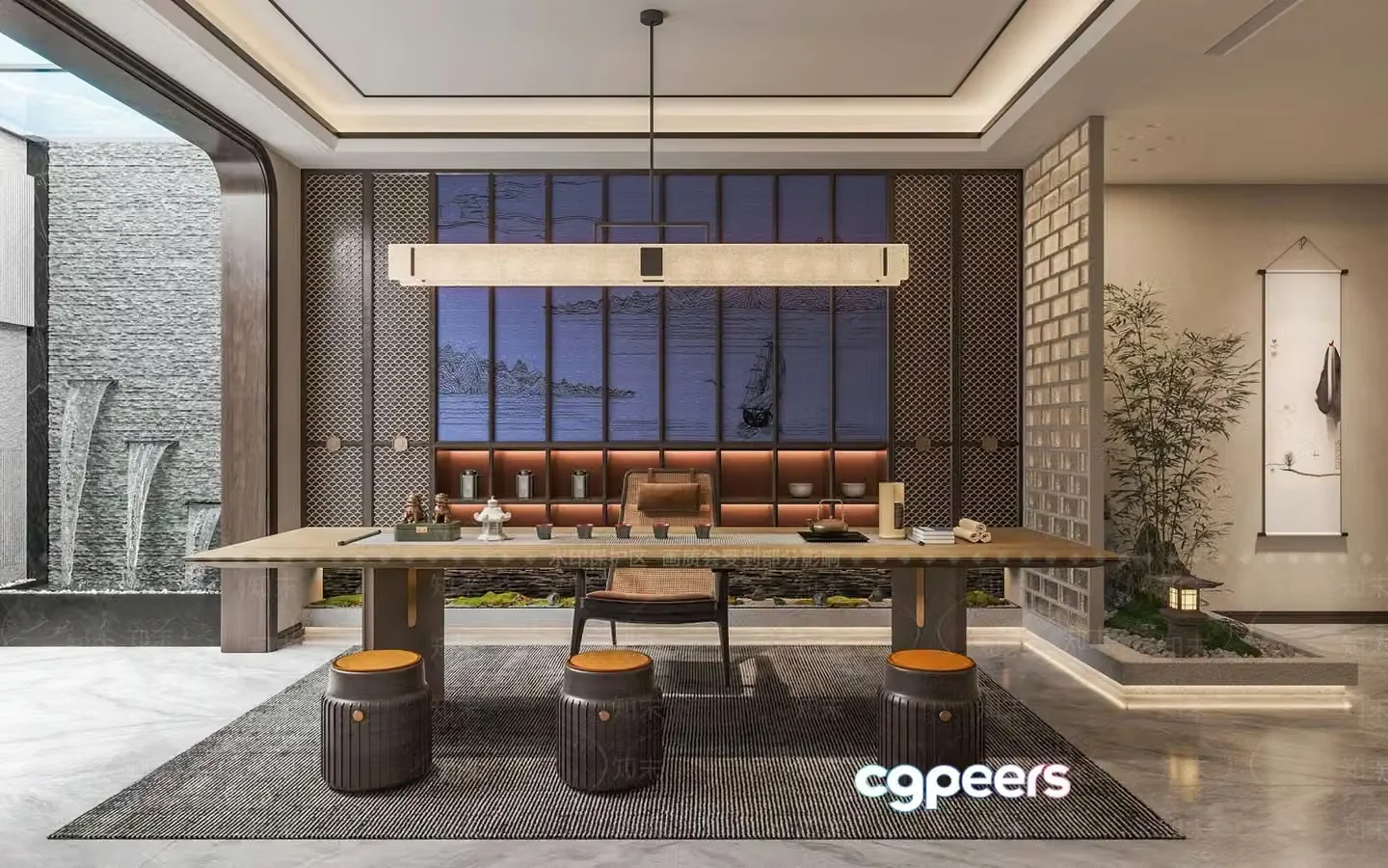 Modern Asian-Inspired Office 3D Model – 1291 – VRAY Render