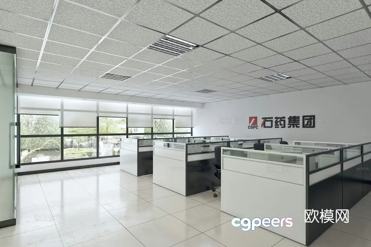 Modern minimalist office area 3d model