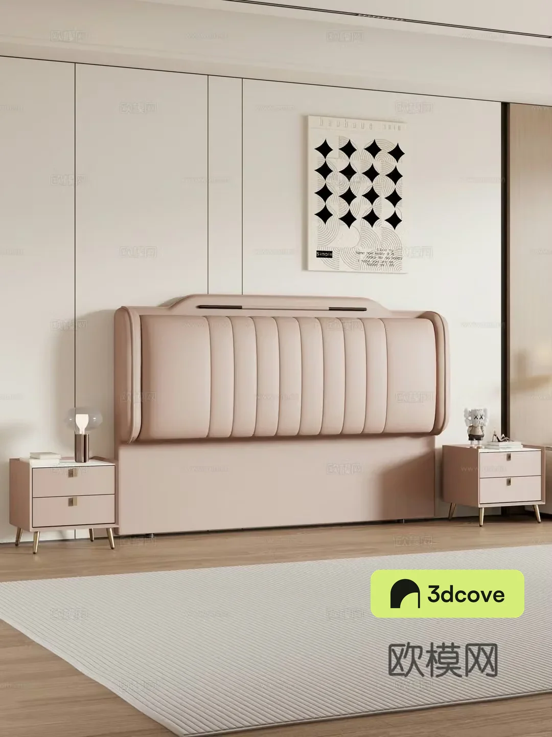 Modern bedroom Bedside double bed nightstand