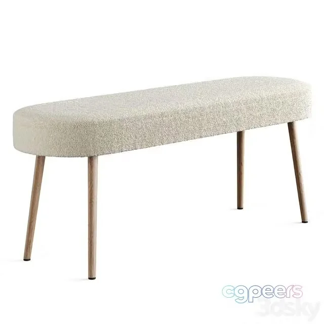 3ds Max Free – Bench in solid beech with boucle upholstery, Jimi