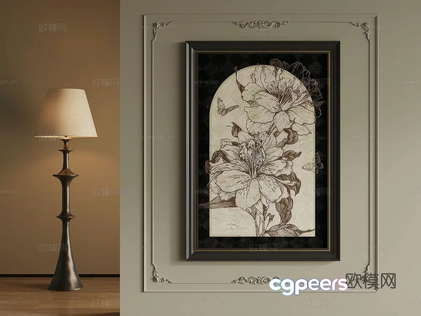 020 French painting floor lamp 3d model