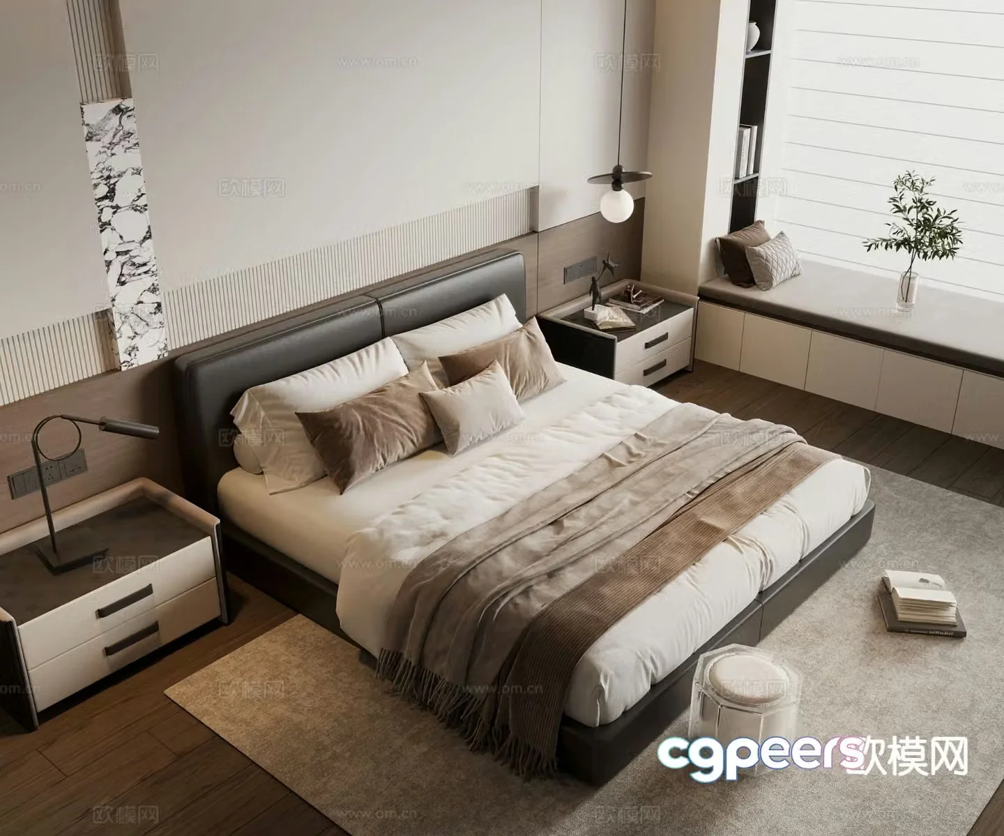 Modern double bed 3d model