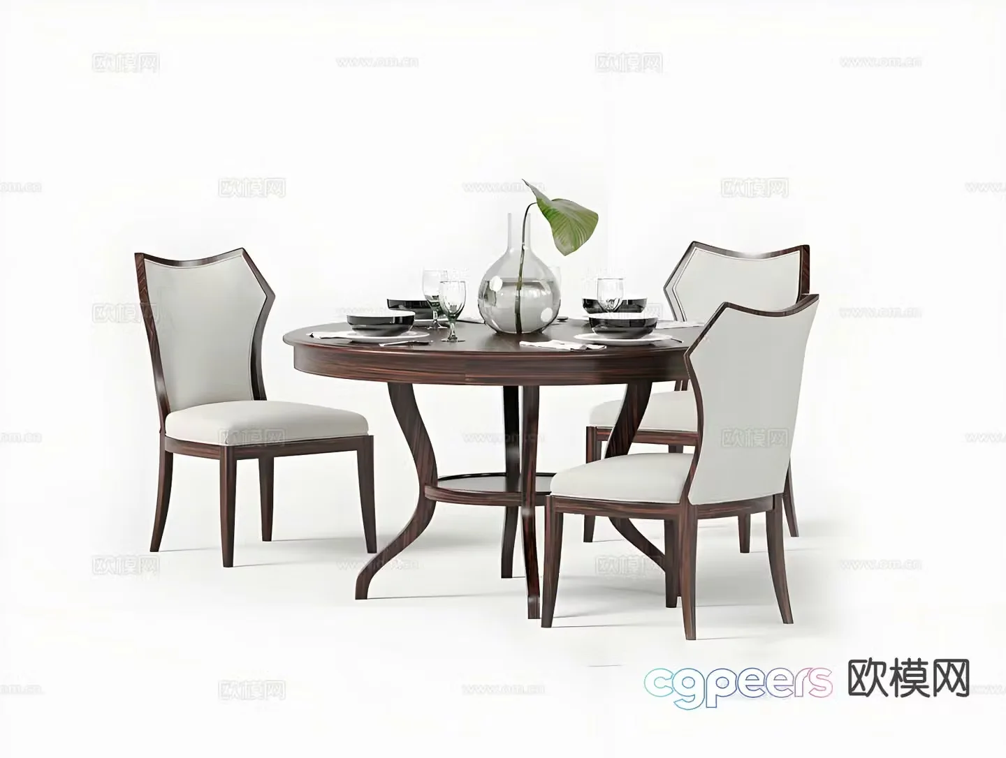 American round dining table and chairs 3d model