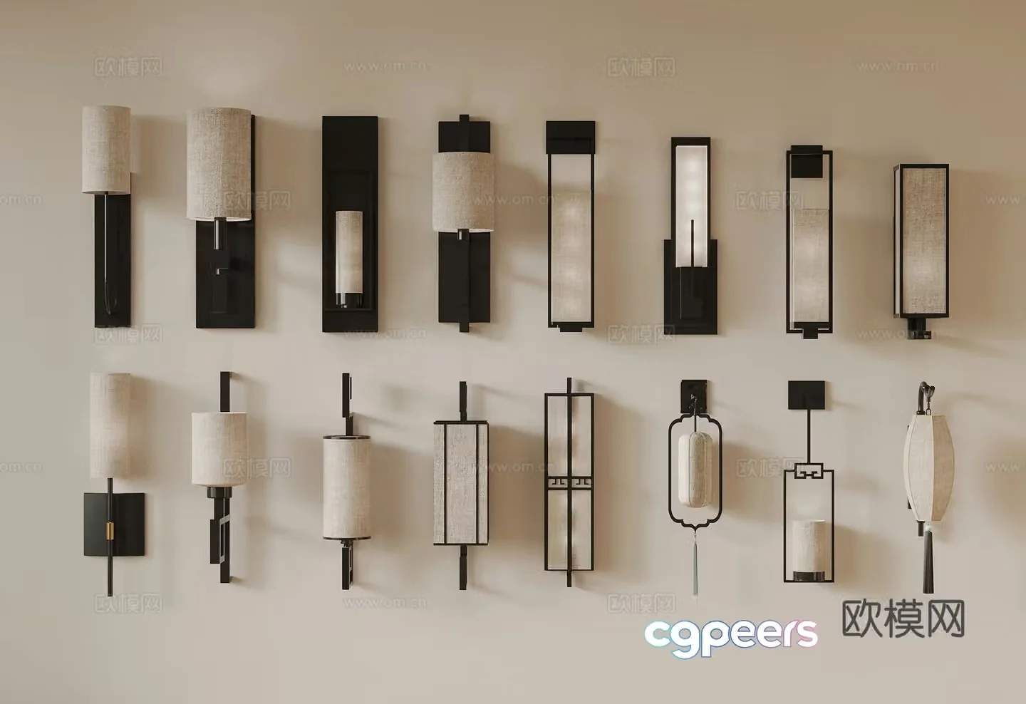 New Chinese wall lamp lamp combination 3D model