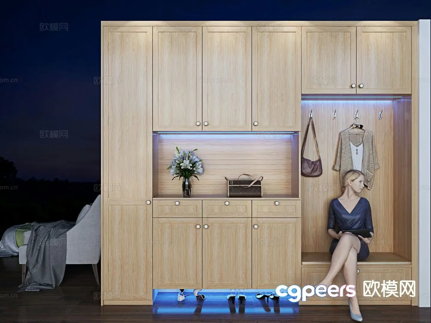 Log style shoe cabinet 3D model