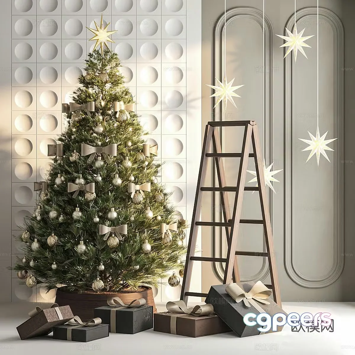 Modern holiday supplies Christmas tree lanterns Christmas decoration Christmas supplies ladder gift box 3d model