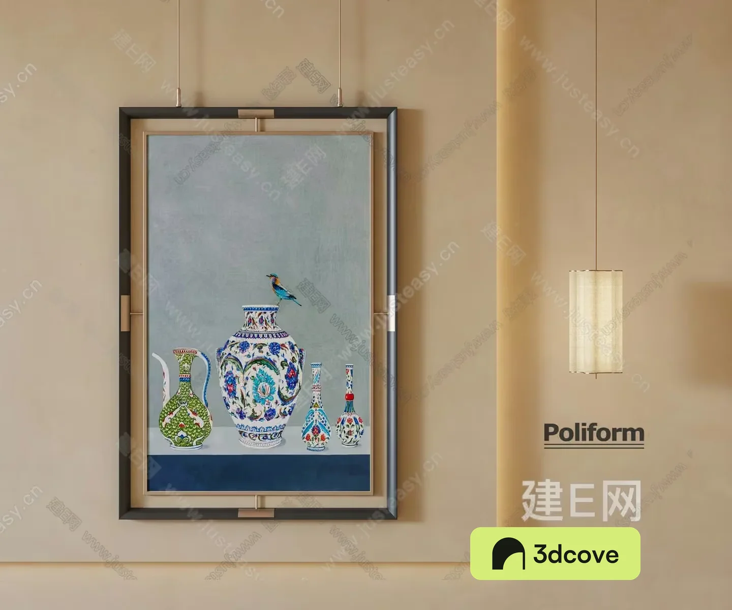 A Framed Painting Of A Vase And Bird