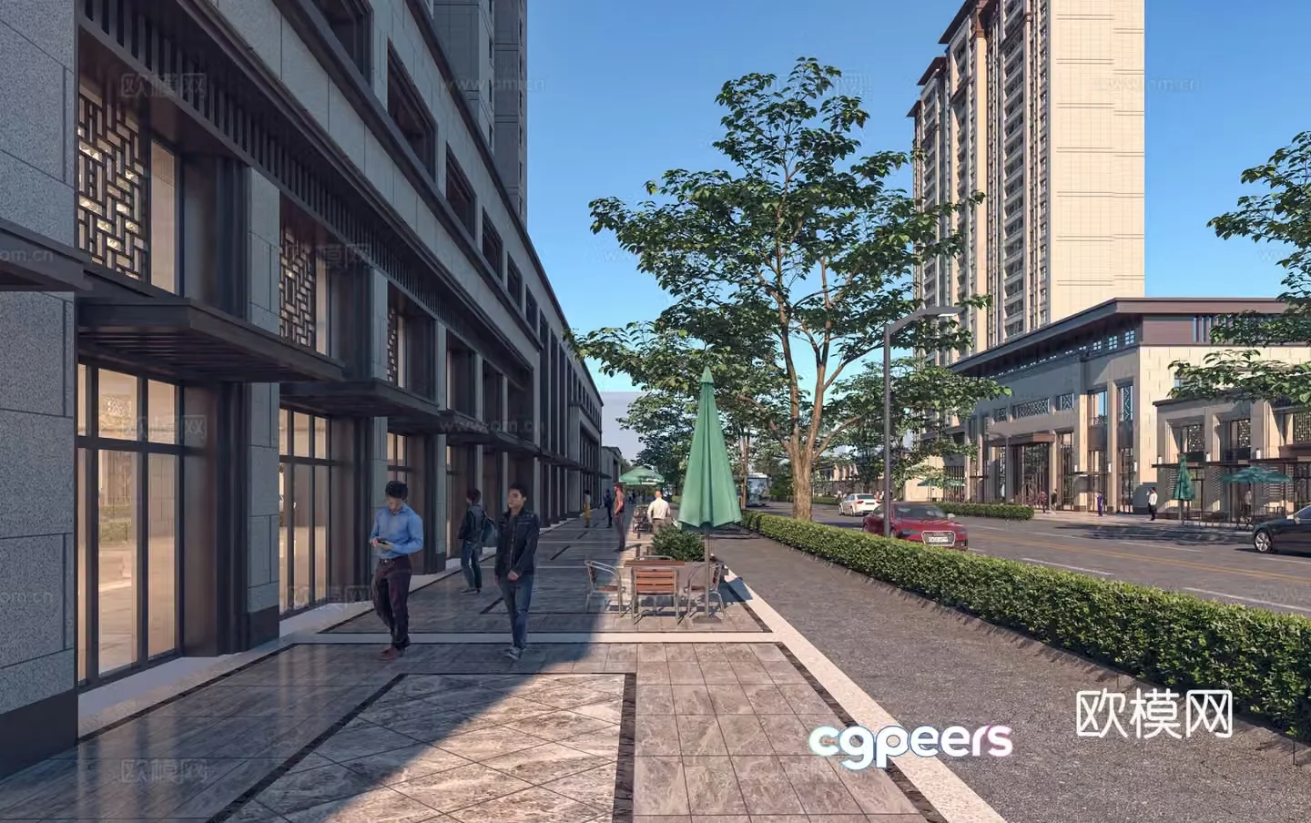 Modern residential commercial street 3d model