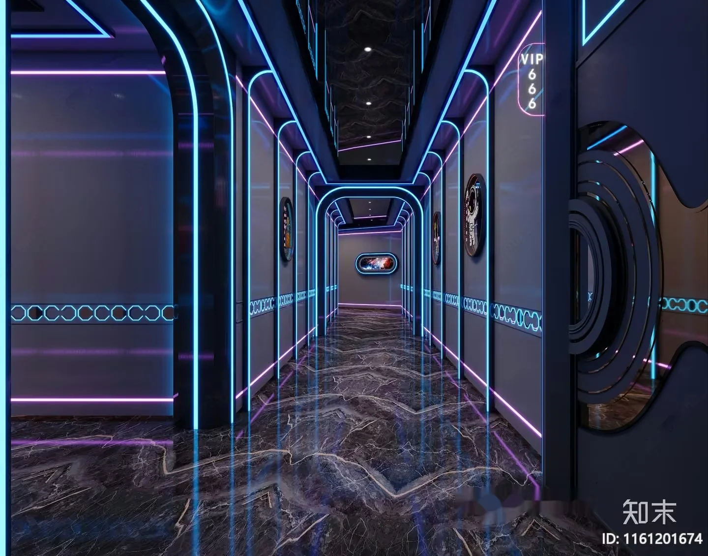 The Main Subject In This Image Is A Futuristic Hallway With Neon Lights 3D Model – 11530 – VRAY Render