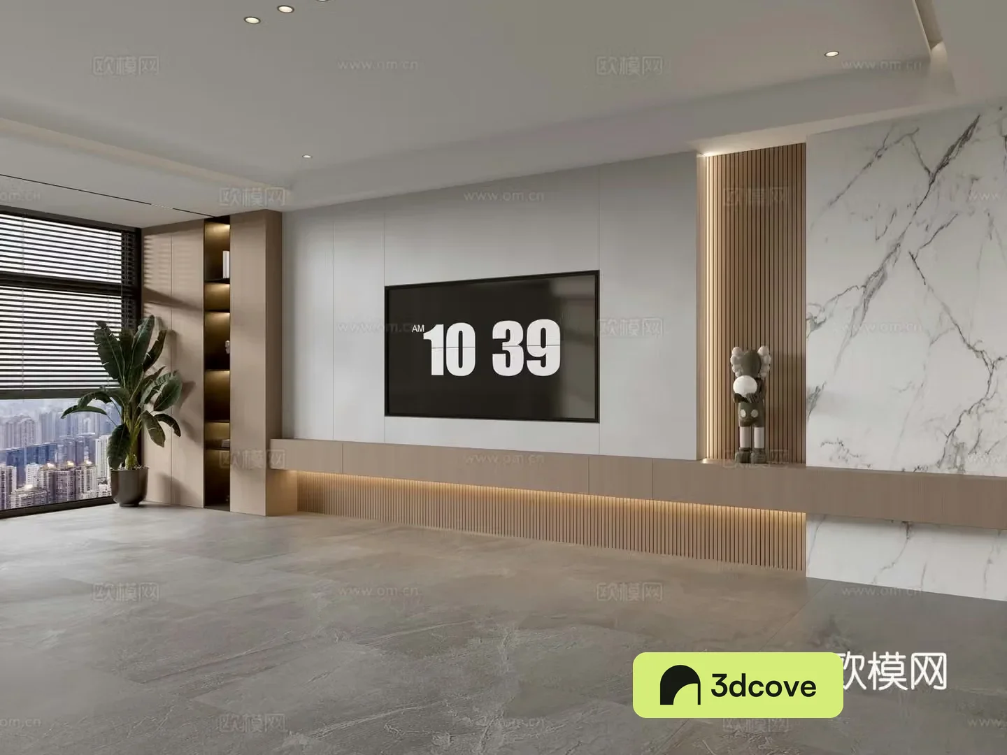 Modern Italian living room light luxury TV background wall full wall TV cabinet marble background wall
