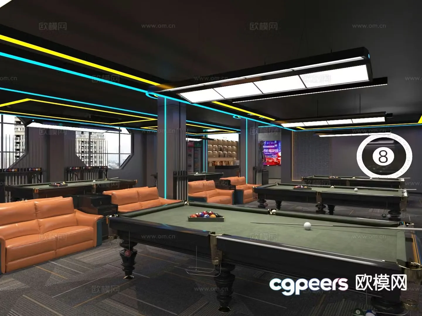Industrial wind billiard room billiard hall 3d model