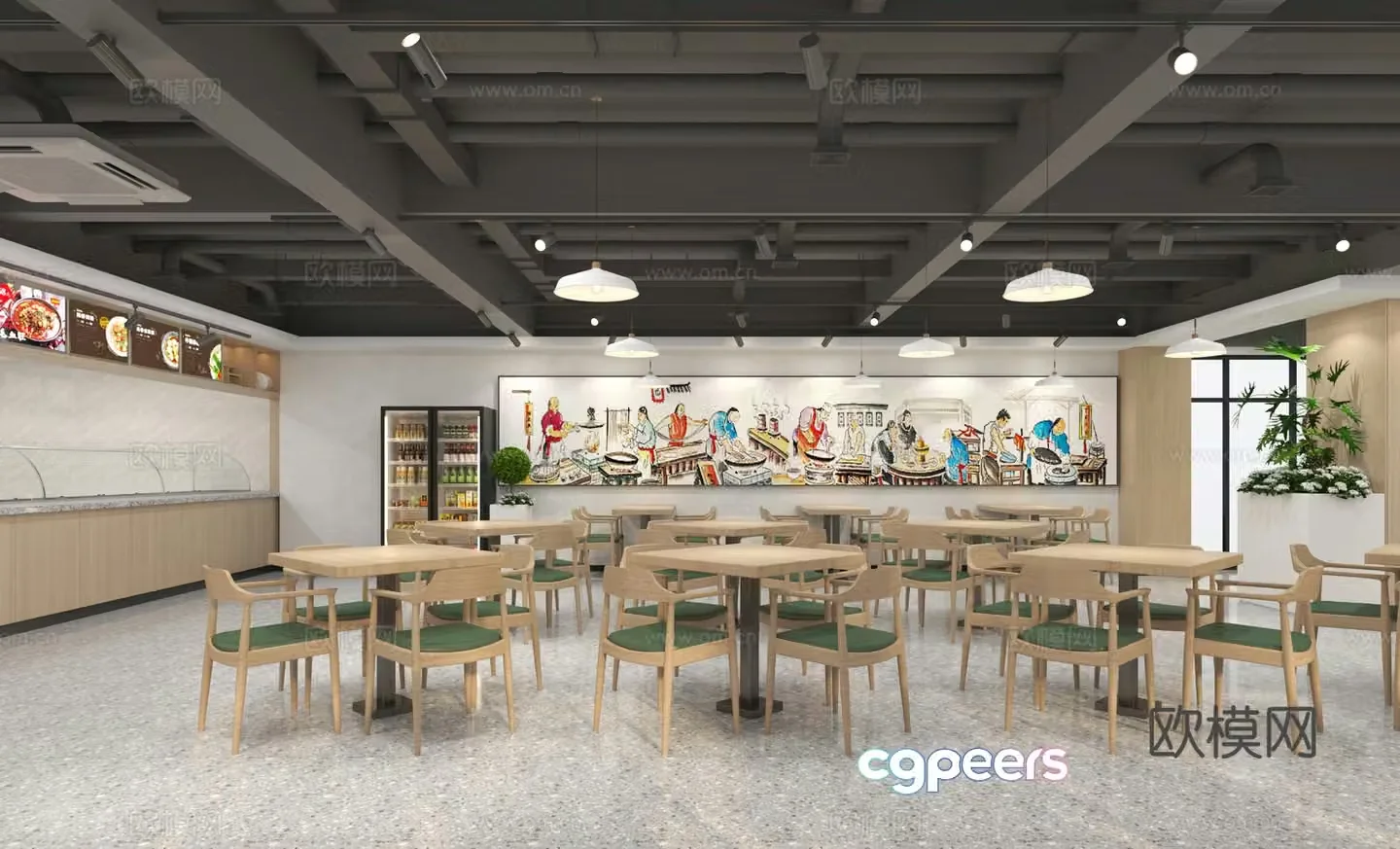 Modern community canteen canteen restaurant sales area 3D model