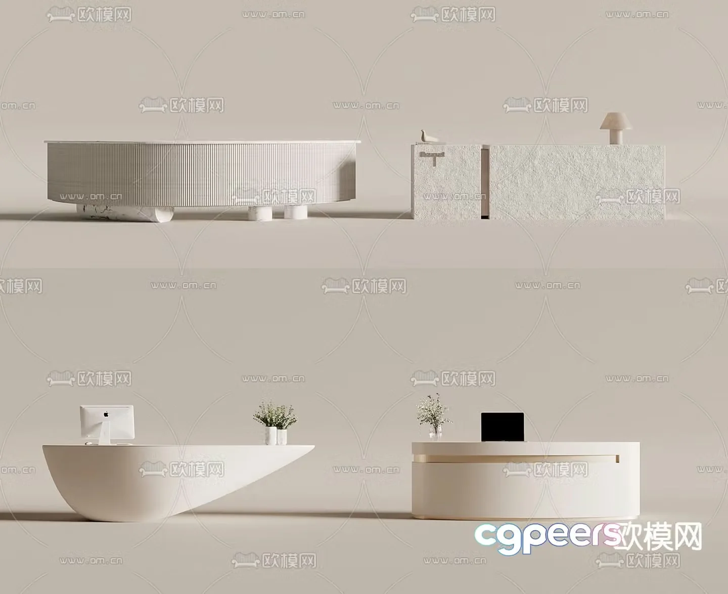 wabi-sabi front desk reception desk service desk 3d model