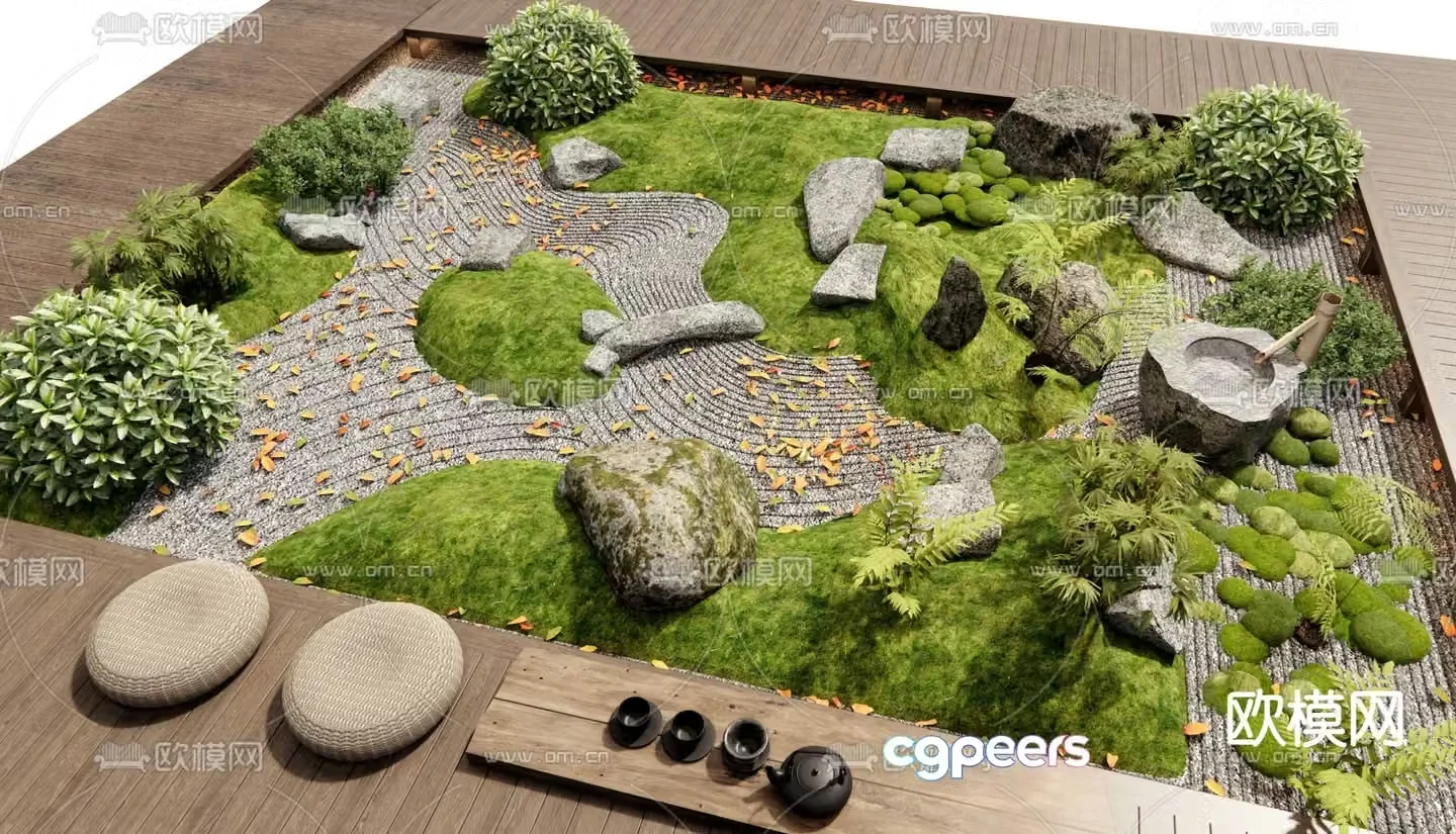 Japanese courtyard landscape courtyard micro-terrain indoor landscaping 3D model