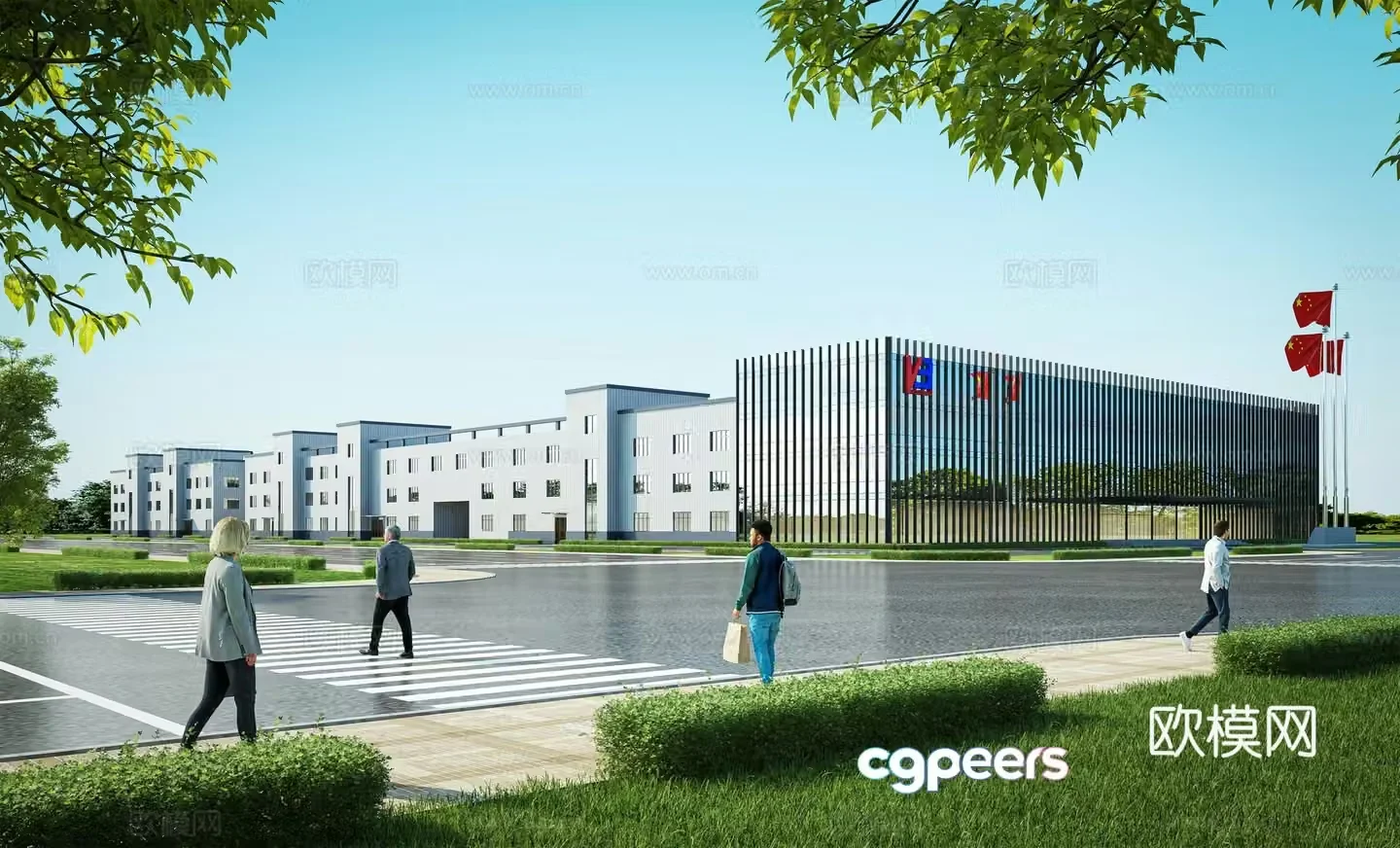 Modern factory building exterior 3d model