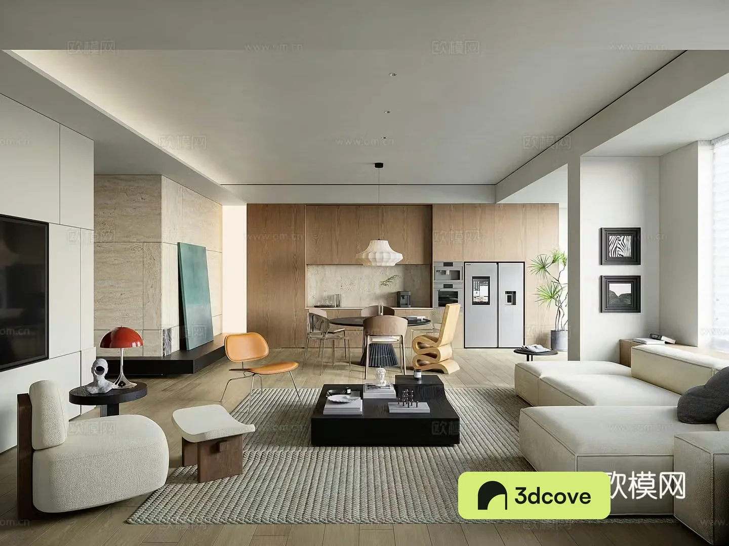 Modern flat living and dining room