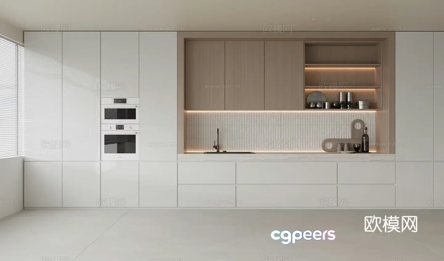 Modern sideboard Solid wood sideboard Solid wood cabinet Oven combination Sink faucet Kitchen 3D model