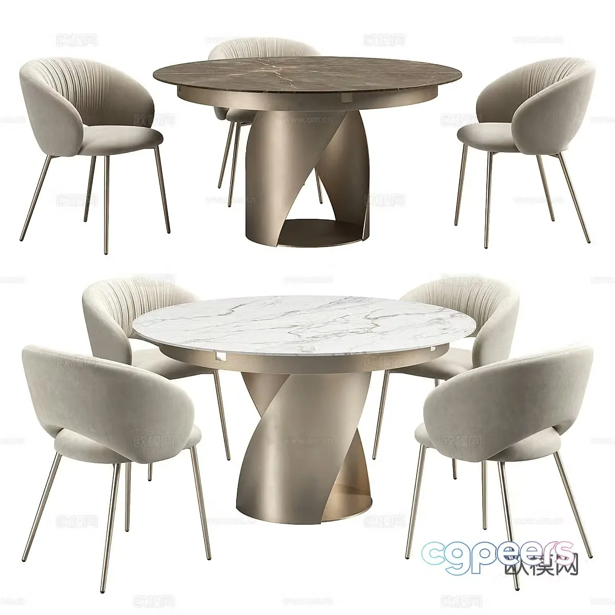Modern Italian light luxury dining table and chair 3D model