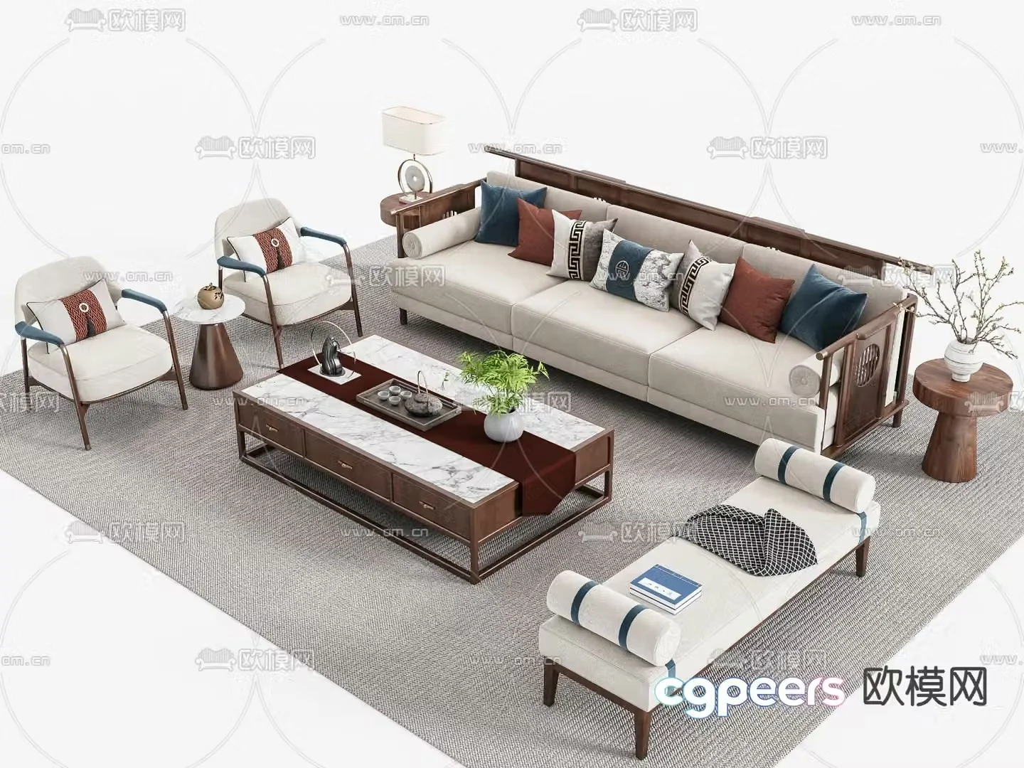 New Chinese style modular sofa 3d model