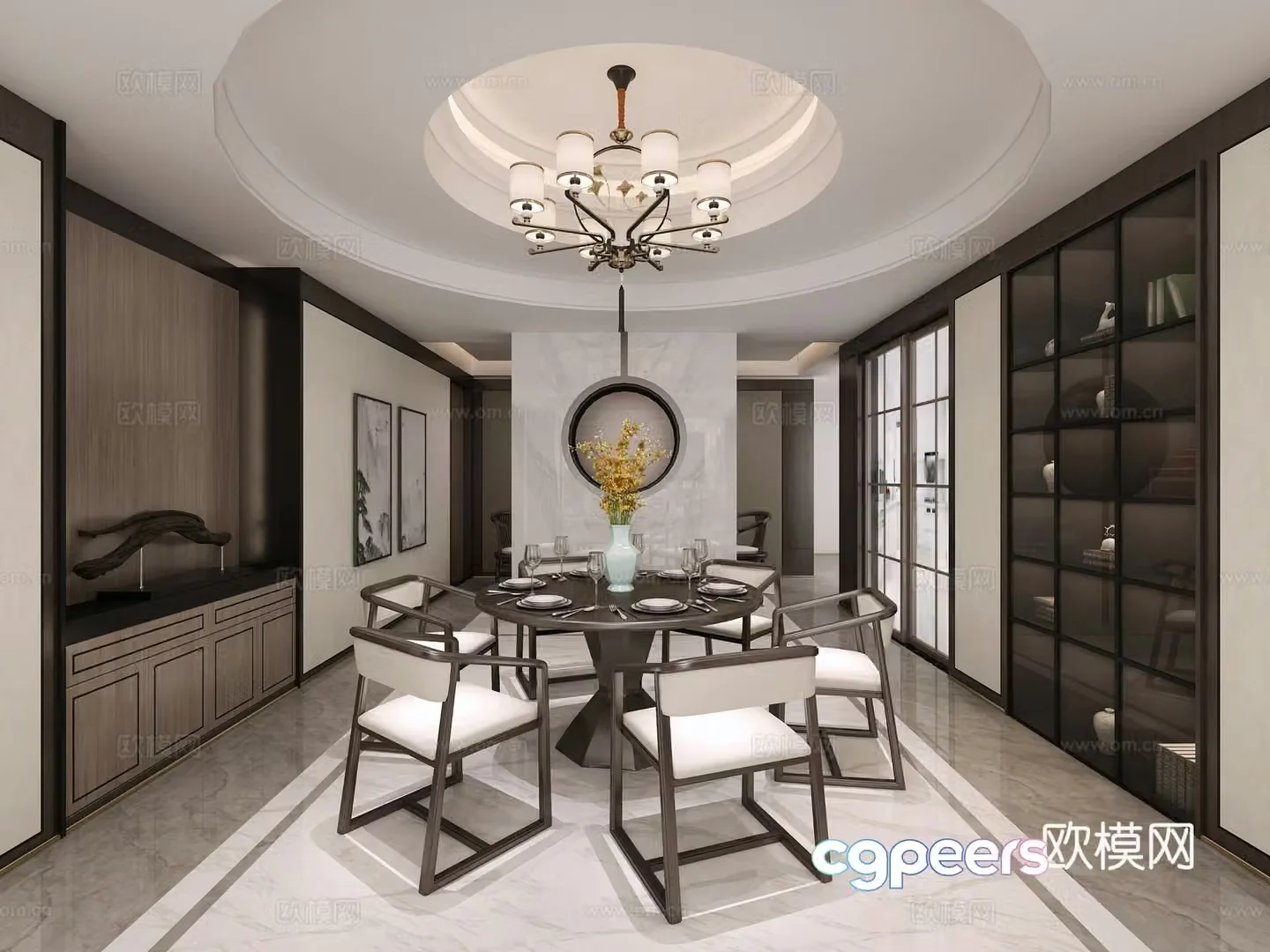 New Chinese sideboard chandeliers sofa wall light 3D model