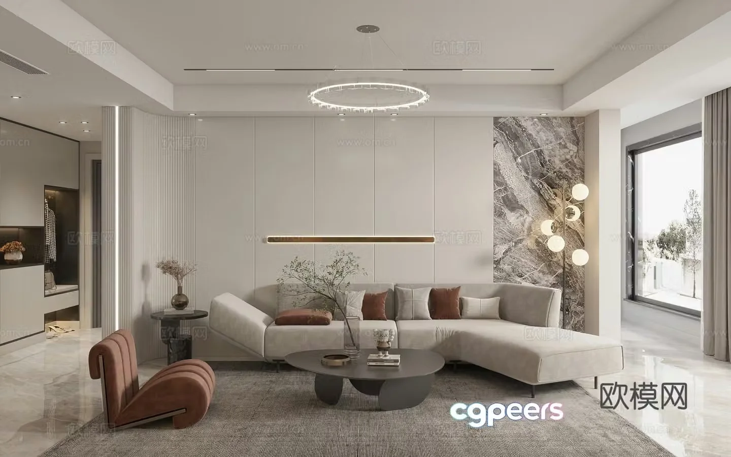 Modern light luxury living and dining room kitchen 3d model