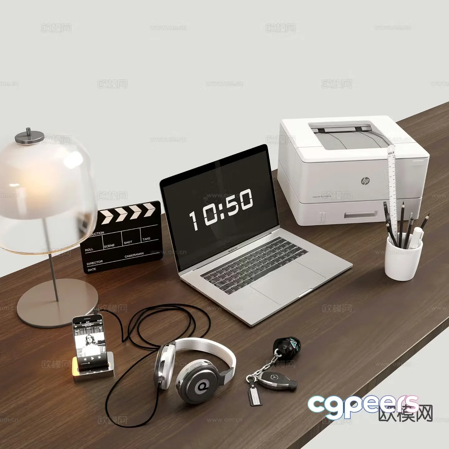 Modern office supplies laptop computer headphones 3d model