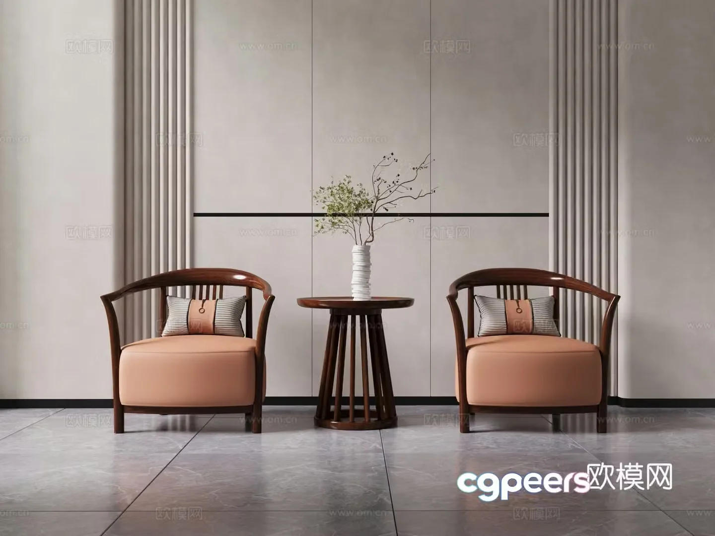 New Chinese casual chair combination coffee table corners sides 3D model