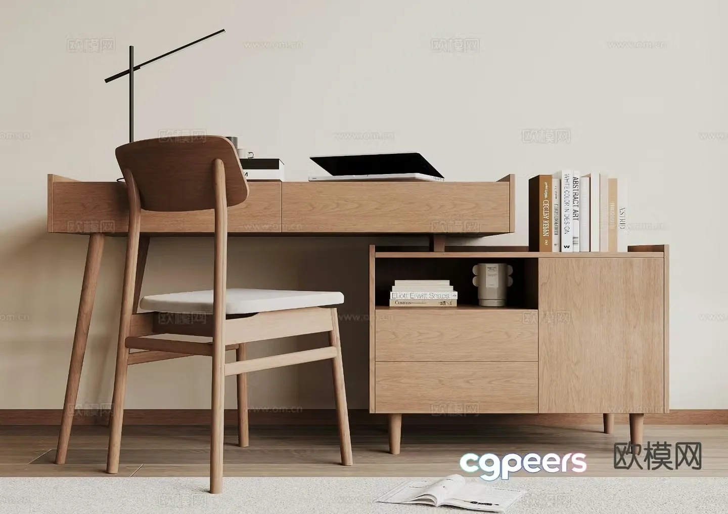 Modern desk chair side cabinet 3d model