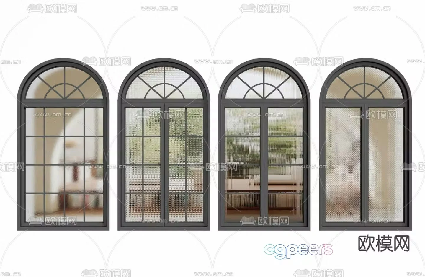 French floor-to-ceiling window Curved window Arched window 3D model