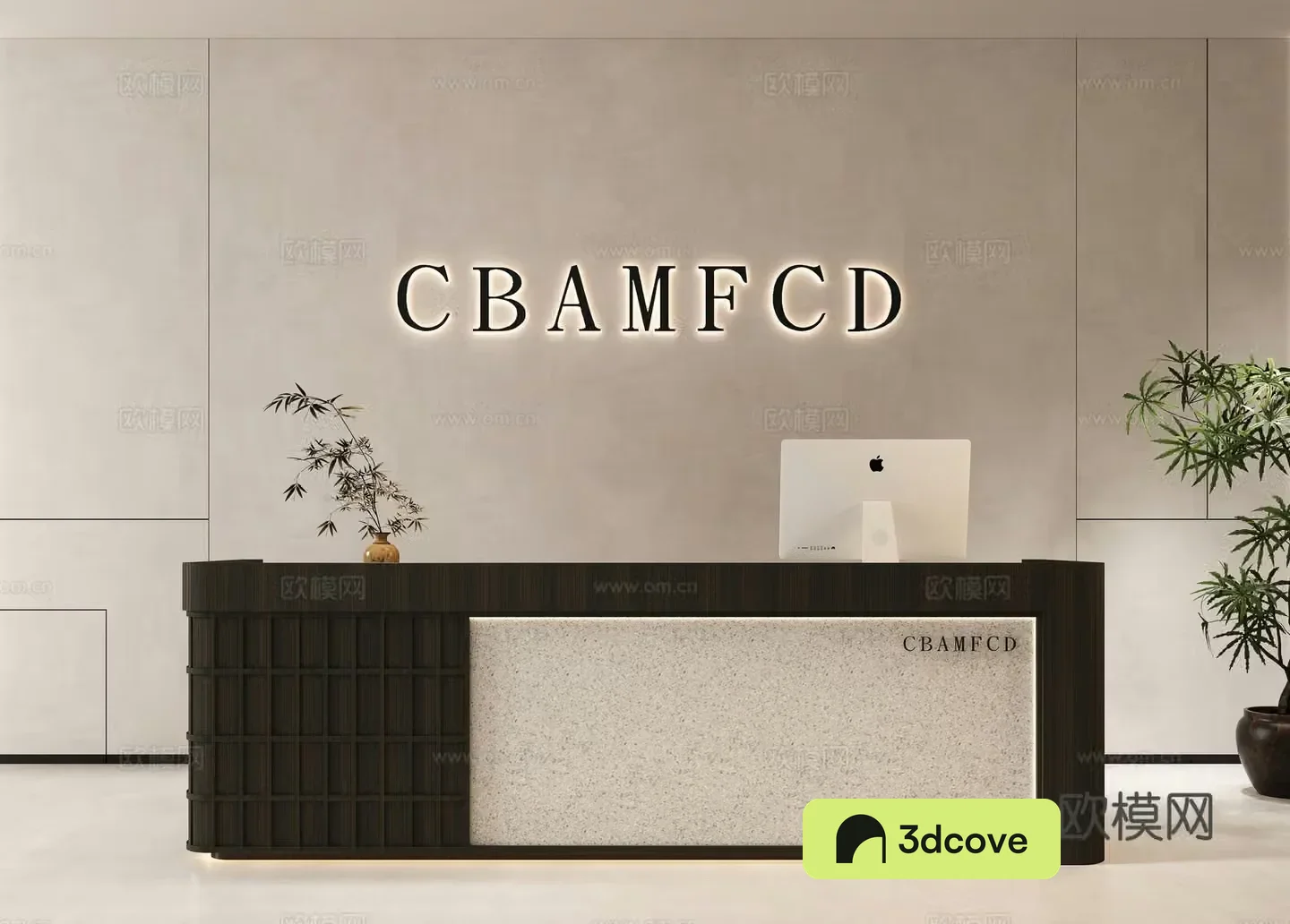 The front desk of office reception platform image background wall cashier Taiwan beauty salons 3D model at the front desk