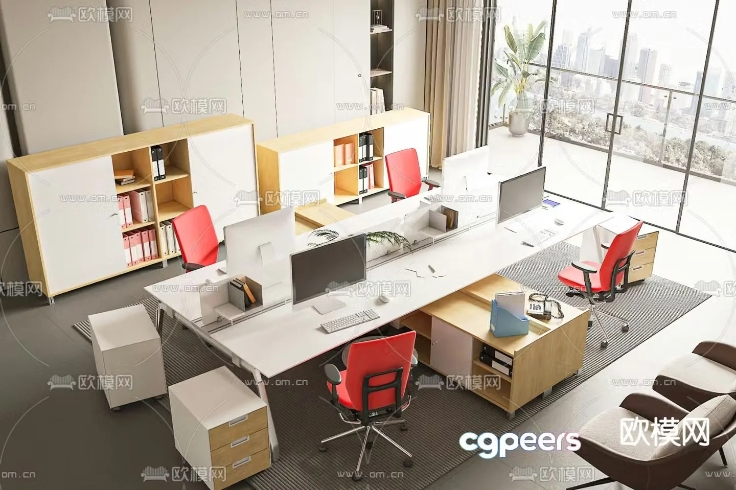 Card space desk post workstation 3D model