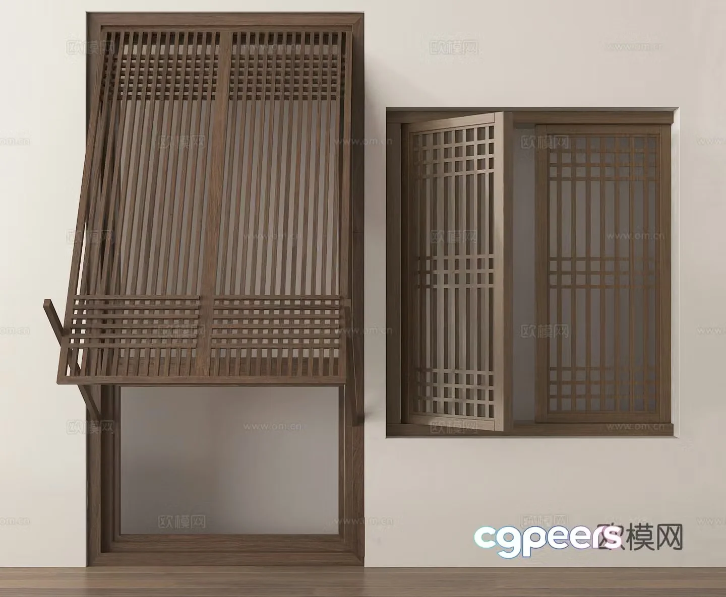 Grid window wooden window 3d model