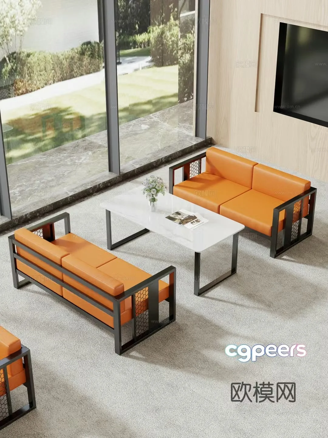 Commercial sofa combination two-person sofa sofa coffee table combination 3D model