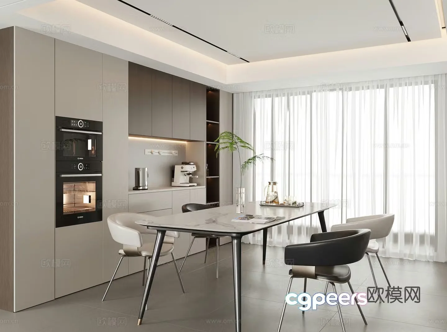 Modern home restaurant dining chair dining table wine cabinet sideboard dining table chair combination jewelry 3D model