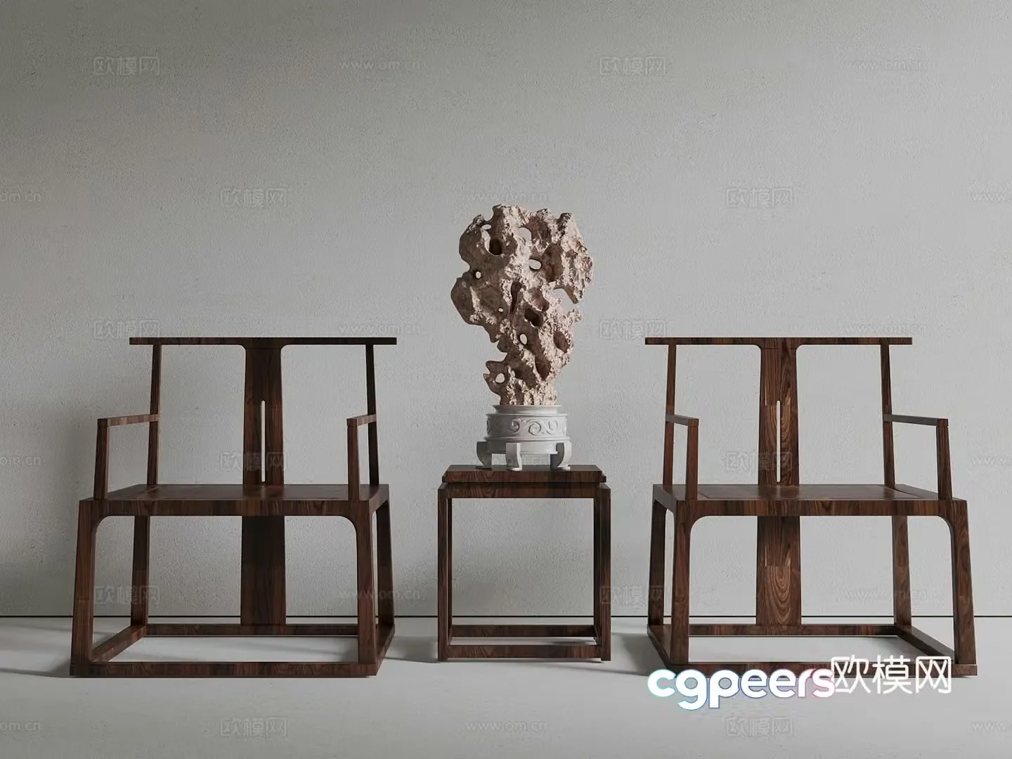 Chinese solid wood single chair sculpture 3d model