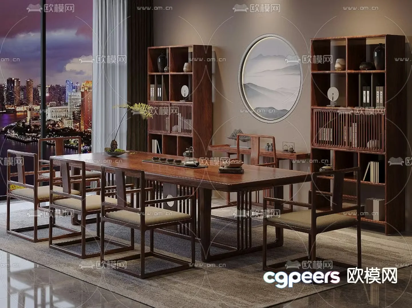 New Chinese style tea table and chairs tea table 3d model