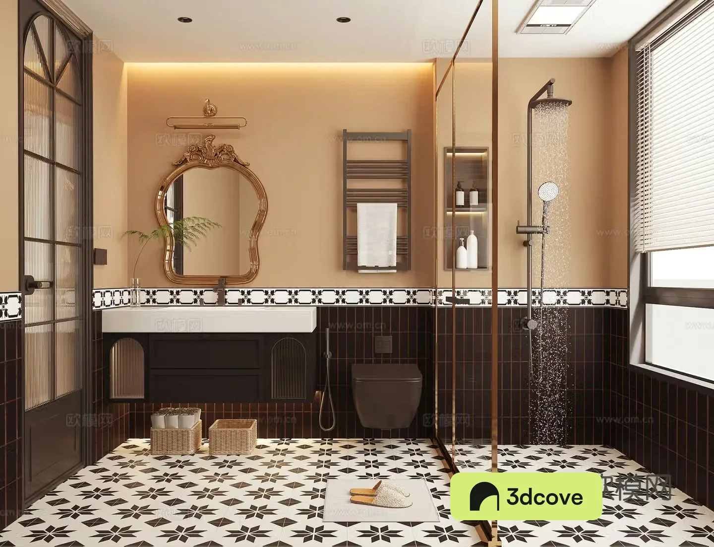 French retro bathroom shower toilet bathroom cabinet