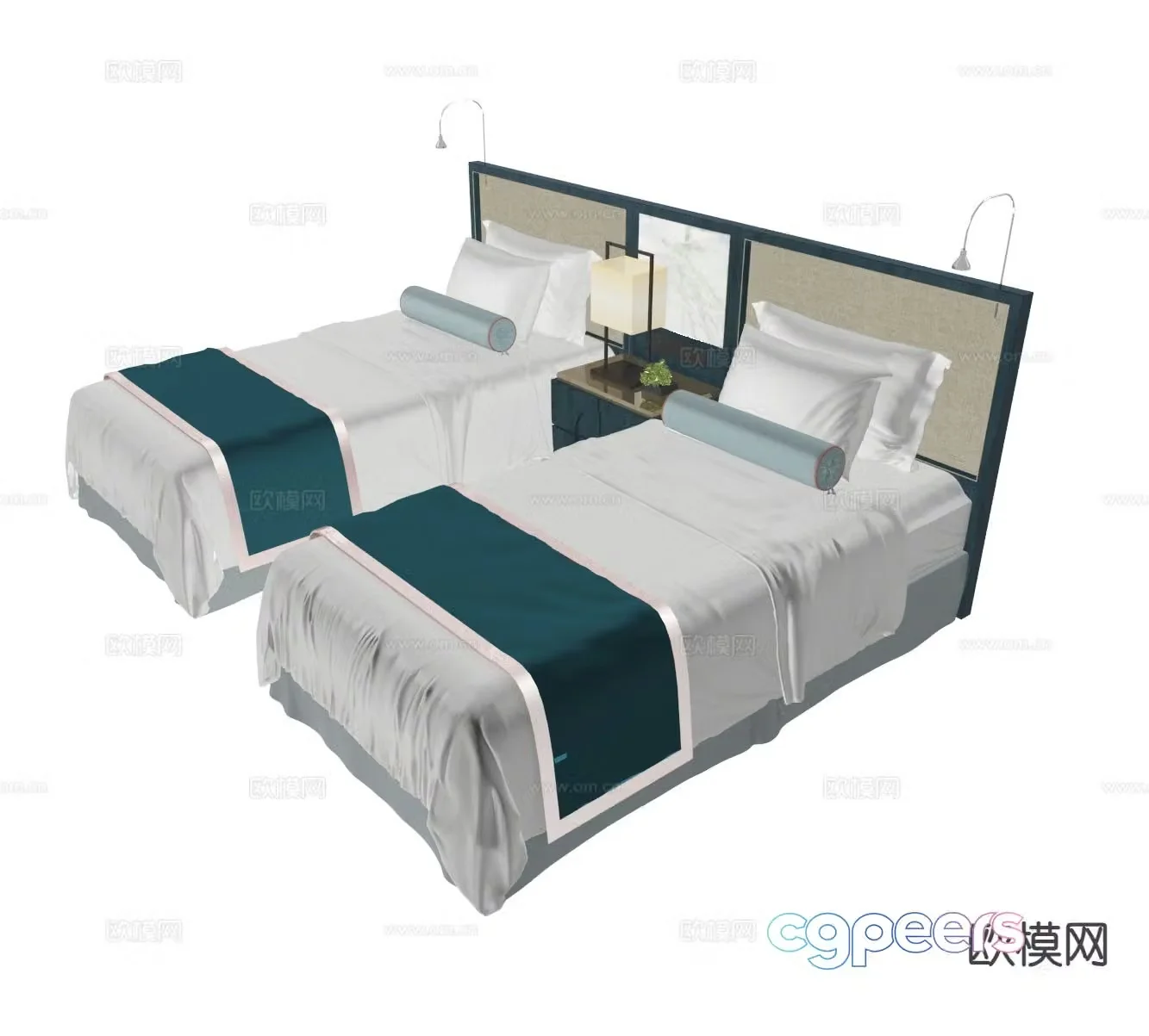 New Chinese style guest room bed 3d model
